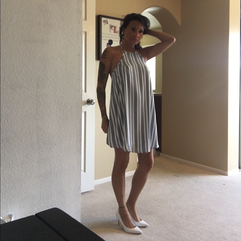 Gorgeous blue & white striped dress